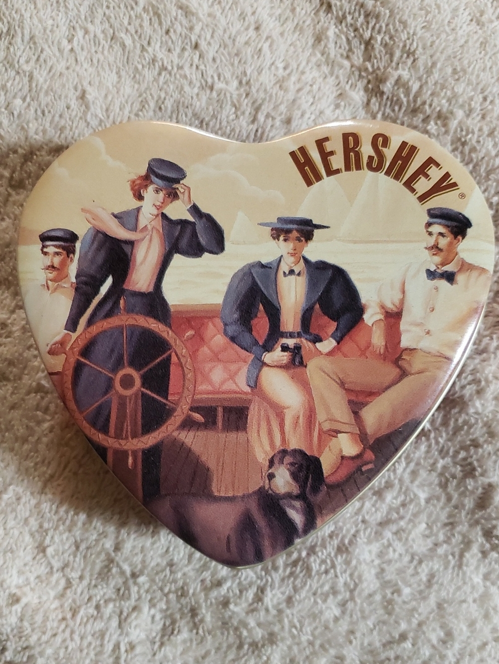 Empty Hershey Heart-Shaped Collectible Chocolate Tin - Cream & Maroon
